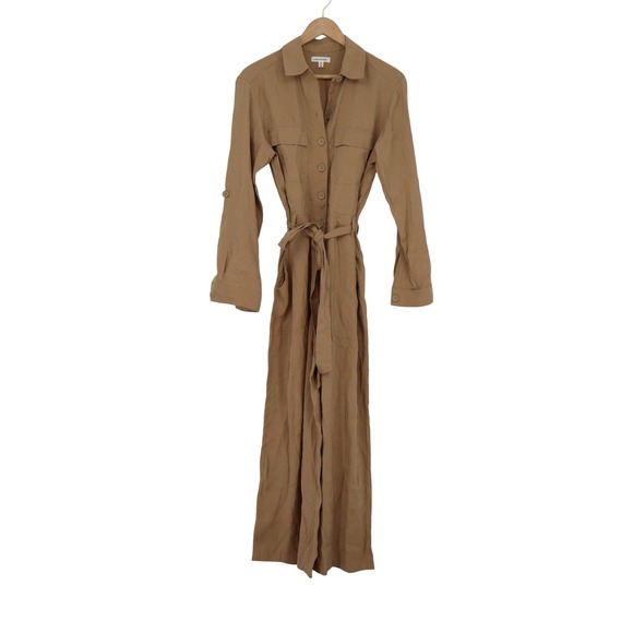 Max Studio Pants - Max Studio Womens Utility Jumpsuit Tan Brown Long Sleeve Tie Waist Size M